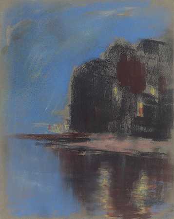 黑岩下的蓝湖`Blue Lake under Black Rock (1931) by Zolo Palugyay
