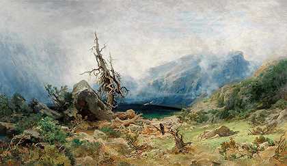 风景wz Krkonoše，帆布油画`Krajina wz Krkonoš, olej na plátně by Julius Eduard Mařák
