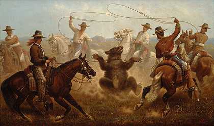 用绳子拴熊的牛仔`Cowboys Roping a Bear by James Walker