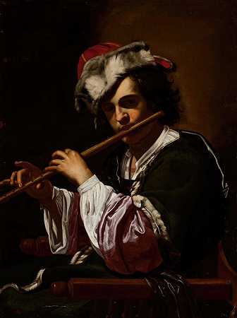 吹笛子的男孩`Boy with a Flute (circa 1650~1675) by After Simon Vouet