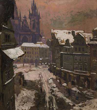 旧城广场景观`A View of Old Town Square by Gustav Macoun