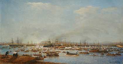 俄罗斯舰队进入土伦港`The Entrance Of The Russian Fleet Into Toulon Harbour (1893) by Alexei Petrovich Bogoliubov