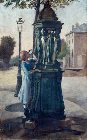 华莱士喷泉`Une fontaine Wallace (1880) by André Gill