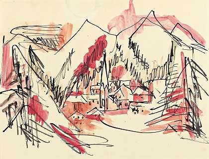 兰德沙夫特达沃斯（达沃斯风景）`Landschaft Davos(Landscape At Davos) by Ernst Ludwig Kirchner