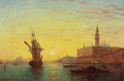 狗的景观威尼斯s宫`View Of The Doges Palace, Venice by Charles Clement Calderon