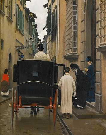 上车，罗马`Boarding the carriage, Rome (1872) by Raffaello Sorbi