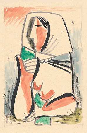 戴围巾的女人`Woman in a scarf (1936~1937) by Mikuláš Galanda