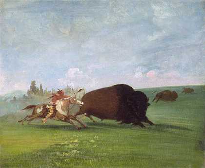 布法罗·蔡斯，一次死亡`Buffalo Chase, a Single Death (1832~1833) by George Catlin