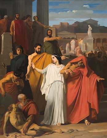 俄狄浦斯从底比斯流亡`Oedipus Going into Exile from Thebes (1843) by Henri Augustin Gambard