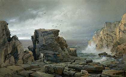 多岩石的海岸`A Rocky Coast (1877) by William Trost Richards