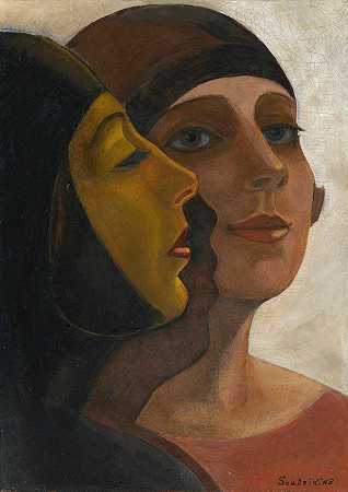 两位女士的肖像`A Portrait Of Two Ladies by Sergey Yurievich Sudeikin