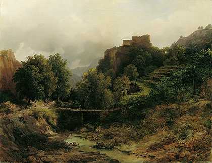 梅拉诺附近的蒂罗尔城堡`Schloss Tirol bei Meran (1843) by Thomas Ender