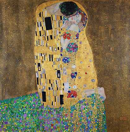 吻（情人）`The kiss (lovers) (1908) by Gustav Klimt