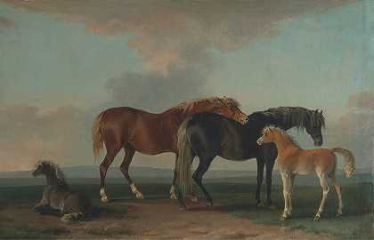 母马和小马驹，面向右侧`Mares and Foals, facing right (between 1790 and 1800) by Sawrey Gilpin