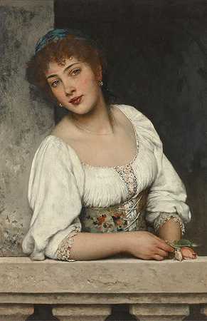 窗边的女孩`Girl at the Window (1889) by Eugen von Blaas