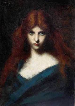 红发少女画像`Portrait of a young girl with red hair by Jean-Jacques Henner