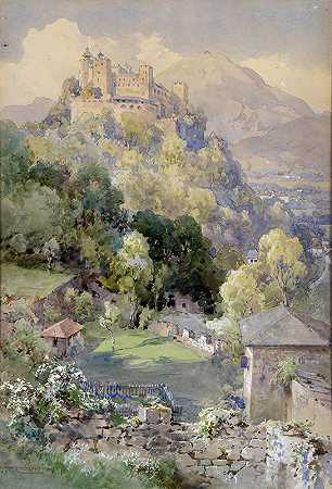 霍恩萨尔茨堡城堡景观`Blick auf die Festung Hohensalzburg by Edward Theodore Compton
