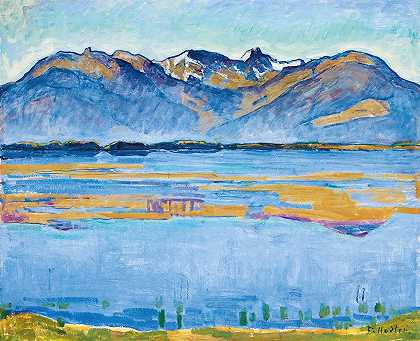 蒙大拿州风景区，贝斯·德·博松和瓦隆·德·雷希`Montana Landscape With Becs De Bosson And Vallon De Réchy (1915) by Ferdinand Hodler