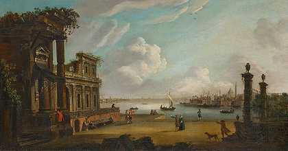 地中海港口的随想曲`A capriccio of a Mediterranean port by Thomas Patch