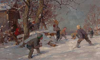 打雪仗`The Snowball Fight by Fritz Freund