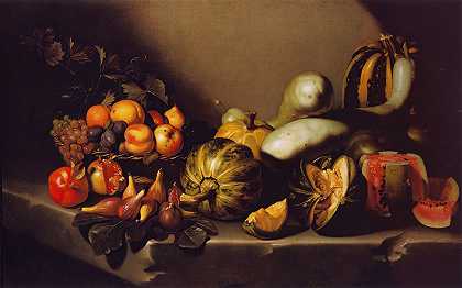 水果静物画`Still Life with Fruit (circa 1603) by Caravaggio