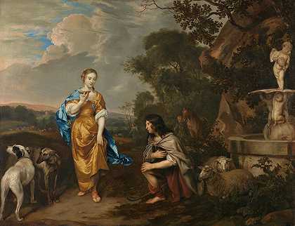 格拉尼达和戴菲洛这对年轻夫妇的双画像`Double portrait of a young couple as Granida and Daiphilo (c. 1640 ~ c. 1670) by Jan Mijtens