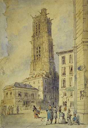 圣雅克塔在解放前`La Tour Saint~Jacques avant son dégagement (1836) by Thomas Shotter Boys