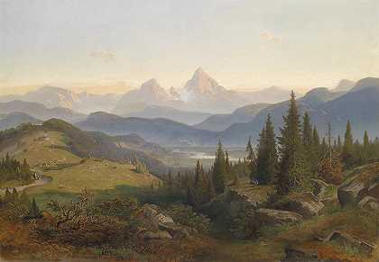 瓦茨曼风景`Landschaft mit Watzmann (1860) by Josef Mayburger