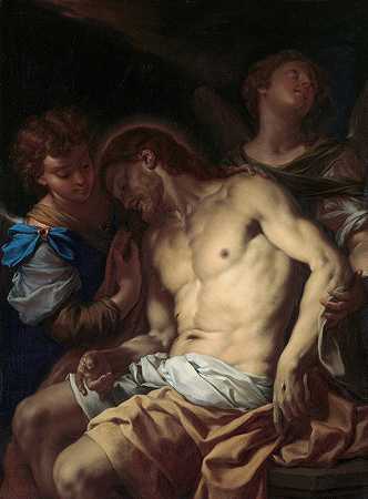 死去的基督`Dead Christ Supported by Angels (ca. 1710) by Angels by Francesco Trevisani