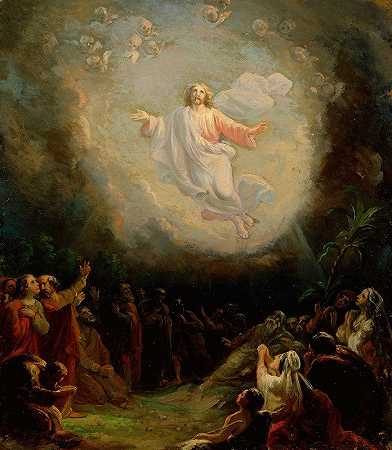 基督升天，勒姆兰祭坛上的素描`Ascension Of Christ, Sketch On The Altarpiece Of Lemland (1872) by Robert Wilhelm Ekman