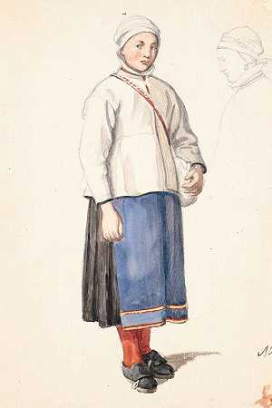 站立的瑞典农家女孩`Stående svensk bondepige (1851) by Wilhelm Marstrand