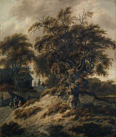 荷兰风景与斯塔法格人物`Dutch Landscape with Staffage Figures by Cornelis Gerritsz Decker