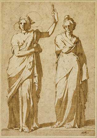 两个站立的女性雕像（古典雕像之后的研究）`Two Standing Female Figures (Studies after Classical Statuary) (1580~84) by Andrea Boscoli