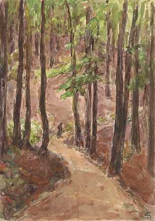 穿过巴登山脉的森林路巴登`Bosweg door de heuvels te Baden~Baden (1907) by Carel Nicolaas Storm van ;s-Gravesande