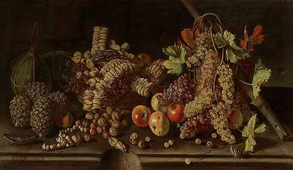 水果和坚果的静物画`Still Life of Fruit and Nuts (ca. 1660–69) by Giuseppe Ruoppolo