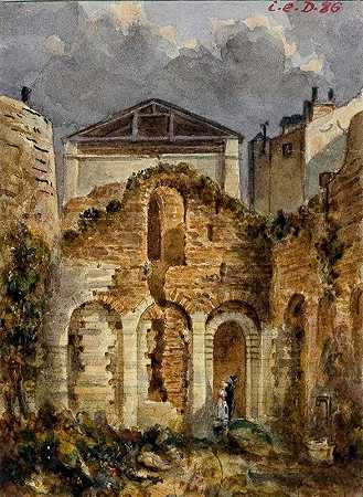 朱利安的温泉。`Les thermes de Julien. (1810) by Auguste-Sébastien Bénard