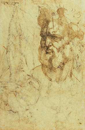 对留胡子男子头部的研究`Study of the Head of a Bearded Man (1525) by Baccio Bandinelli