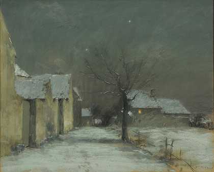 夏米尼的雪和月光`Neige et clair de lune à Chamigny by Joseph-Paul Meslé