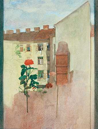 从窗口观看`Blick aus dem Fenster (1907) by Josef Wawra