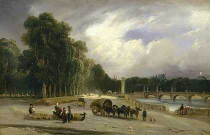 女王法庭`Le Cours~la~Reine (1828) by Théodore Gudin