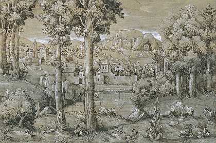 想像的风景画`Imaginary Landscape (1543) by Hanns Lautensack