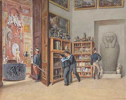埃及藏品入口的橱柜`Das Eintrittskabinett in die ägyptische Sammlung (1889) by Carl Goebel the younger