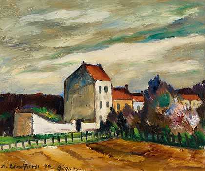 Bogneux镇景`Town view, Bogneux (1920) by Anton Lindforss