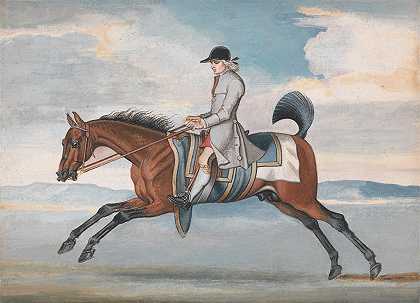 运动中的赛马，骑马`Racehorse at Exercise, Ridden by a Training~Groom by a Training-Groom by James Seymour