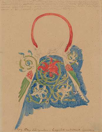 绘有龙和藤蔓图案的装饰物`Drawing of an ornament with a motif of dragons and vines (1890) by Stanisław Wyspiański