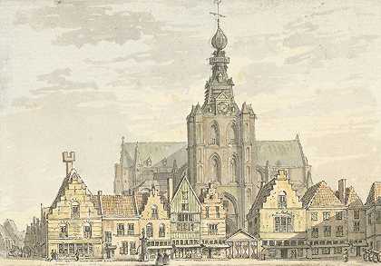 卑尔根的教堂和市场`Kerk en Markt te Bergen op Zoom (1739) by Abraham de Haen II