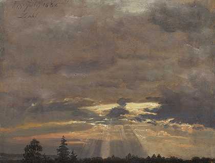 用阳光研究云`Cloud Study with Sunbeams (1836) by Johan Christian Dahl