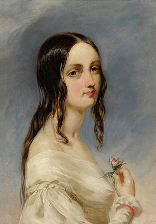 一位年轻女士的肖像`Portrait Of A Young Lady (1841) by Richard Dadd