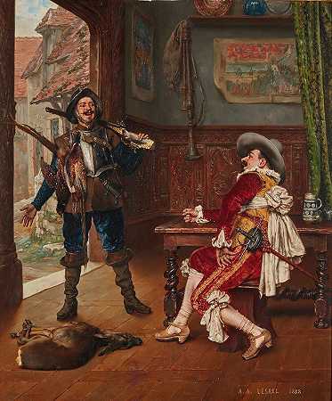 狩猎返回`Retour De Chasse (1888) by Adolphe-Alexandre Lesrel