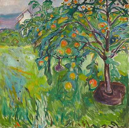 工作室旁边的苹果树`Apple Tree By The Studio (1920~28) by Edvard Munch